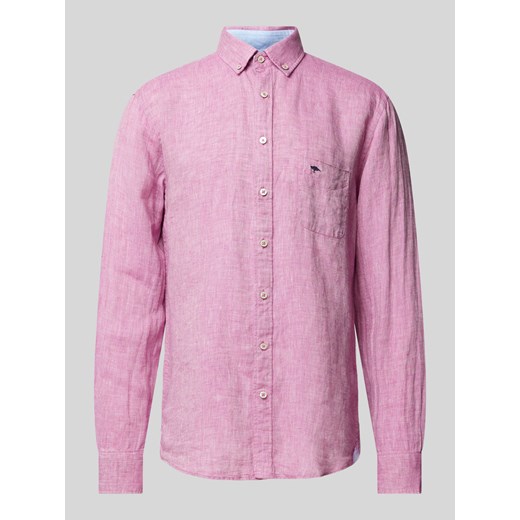 Koszula lniana o kroju regular fit z wyhaftowanym logo ze sklepu Peek&Cloppenburg  w kategorii Koszule męskie - zdjęcie 170886067