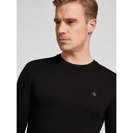 Sweter z dzianiny z wyhaftowanym logo model ‘Essentials’ L Peek&Cloppenburg 