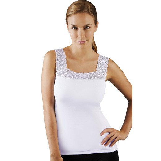 Koszulka damska biała na koronkowych ramiączkach Asari, Kolor biały, Rozmiar S, EMILI ze sklepu Primodo w kategorii Podkoszulki i halki - zdjęcie 170888107