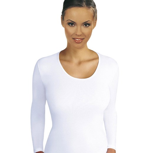 Gładka biała koszulka damska z długim rękawem Lena, Kolor biały, Rozmiar M, EMILI ze sklepu Primodo w kategorii Bluzki damskie - zdjęcie 170888115