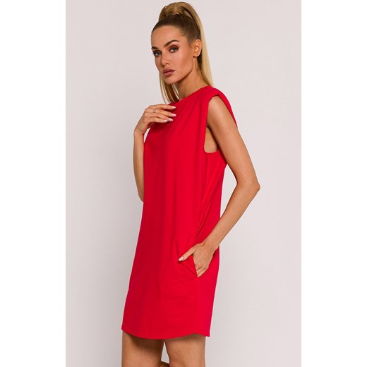 Sukienka mini z poduszkami na ramionach czerwona M789, Kolor czerwony, Rozmiar L, MOE ze sklepu Primodo w kategorii Sukienki - zdjęcie 170888249