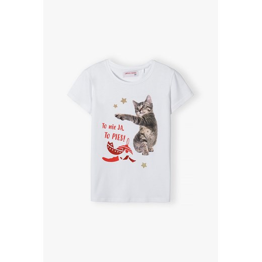 Biała koszulka dziewczęca z kotkiem Lincoln & Sharks By 5.10.15. 164 5.10.15