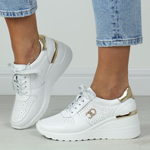 Białe buty sportowe damskie S.Barski sneakersy płaskie 