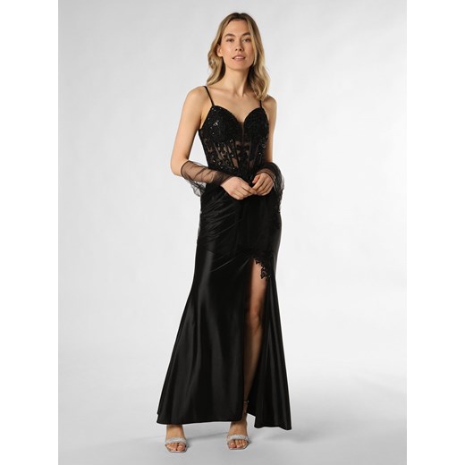 Luxuar Fashion sukienka czarna na ramiączkach elegancka maxi w serek 