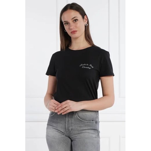 Bluzka damska Dondup - Made In Italy z napisami z okrągłym dekoltem casual