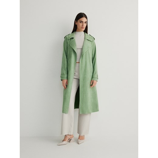 Reserved - Płaszcz z wiązaniem - zielony ze sklepu Reserved w kategorii Płaszcze damskie - zdjęcie 170891255