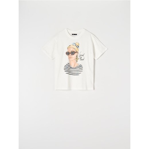 Sinsay - Koszulka z nadrukiem - kremowy ze sklepu Sinsay w kategorii Bluzki damskie - zdjęcie 170892717