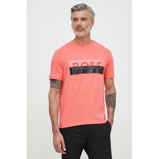 Boss Green t-shirt męski kolor różowy z nadrukiem 50512998 ze sklepu ANSWEAR.com w kategorii T-shirty męskie - zdjęcie 170896339