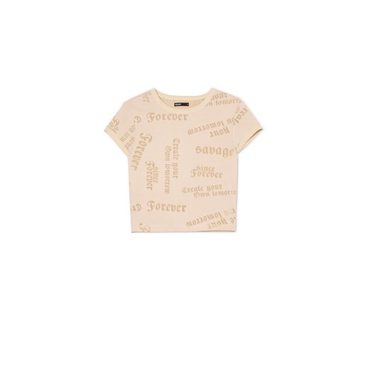 Cropp - Beżowa koszulka z napisami - beżowy ze sklepu Cropp w kategorii Bluzki damskie - zdjęcie 170896529