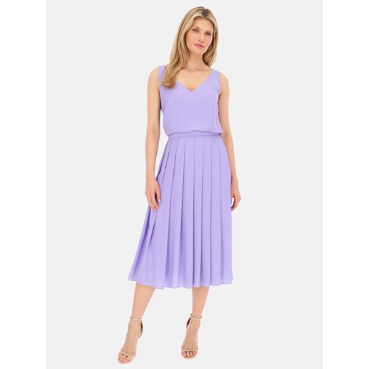 Fioletowa elegancka spódnica z zakładkami midi L'AF Taliana ze sklepu Eye For Fashion w kategorii Spódnice - zdjęcie 170896558
