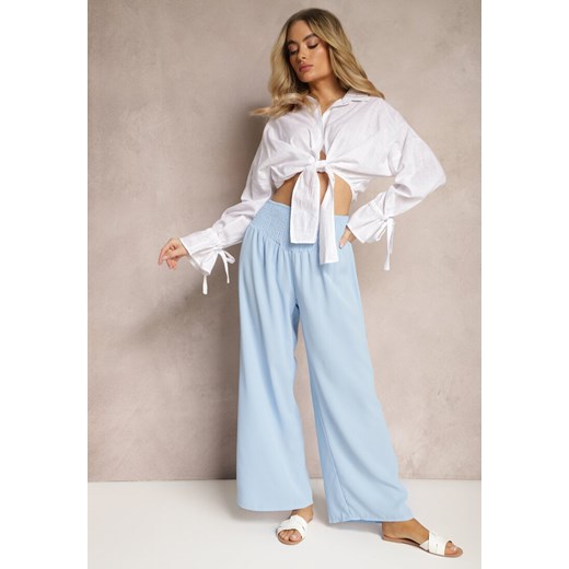 Jasnoniebieskie Spodnie Kuloty High Waist z Gumką w Talii Lipadre ze sklepu Renee odzież w kategorii Spodnie damskie - zdjęcie 170897678