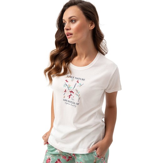 Piżama damska kremowo-pistacjowa w kwiaty 641, Kolor kremowo-pistacjowy, Rozmiar M, Luna ze sklepu Intymna w kategorii Piżamy damskie - zdjęcie 170898376