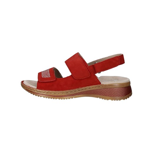 Sandały damskie Ara Shoes czerwone z klamrą na lato na koturnie