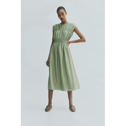 Sukienka H & M zielona z tkaniny z krótkim rękawem z okrągłym dekoltem 