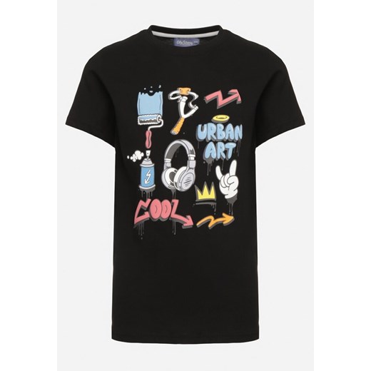 Czarna Koszulka Bawełniana T-shirt z Nadrukiem Ralora ze sklepu Born2be Odzież w kategorii T-shirty chłopięce - zdjęcie 170907888