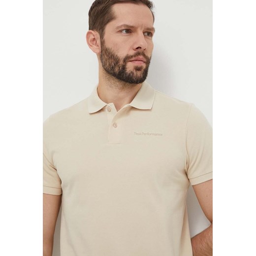 Peak Performance polo bawełniane kolor beżowy gładki ze sklepu ANSWEAR.com w kategorii T-shirty męskie - zdjęcie 170912068