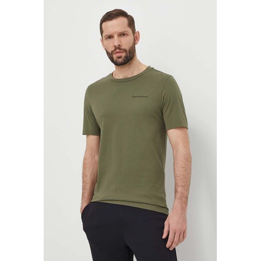Peak Performance t-shirt bawełniany męski kolor zielony gładki ze sklepu ANSWEAR.com w kategorii T-shirty męskie - zdjęcie 170912166