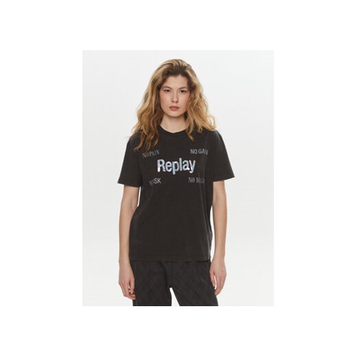Replay T-Shirt W3072A.000.22658M Czarny Regular Fit ze sklepu MODIVO w kategorii Bluzki damskie - zdjęcie 170918916