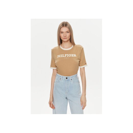 Tommy Hilfiger T-Shirt Monotype WW0WW41208 Beżowy Regular Fit ze sklepu MODIVO w kategorii Bluzki damskie - zdjęcie 170919067