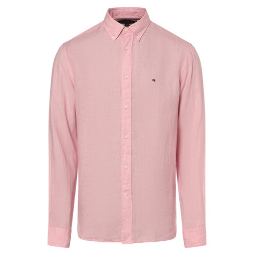 Tommy Hilfiger Męska koszula lniana Mężczyźni Regular Fit len różowy jednolity ze sklepu vangraaf w kategorii Koszule męskie - zdjęcie 170921039
