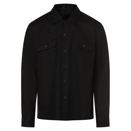 Marc O'Polo Męska koszula lniana Mężczyźni Regular Fit len czarny jednolity ze sklepu vangraaf w kategorii Koszule męskie - zdjęcie 170921058