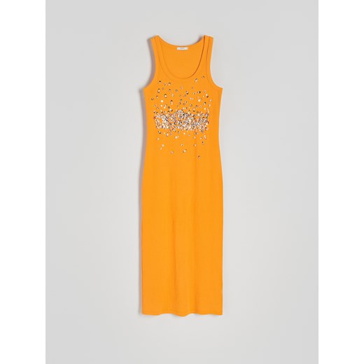 Reserved - Sukienka z połyskującymi aplikacjami - pomarańczowy ze sklepu Reserved w kategorii Sukienki - zdjęcie 170922247