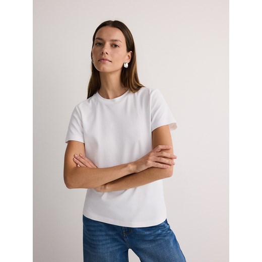 Reserved - Bawełniany t-shirt - biały ze sklepu Reserved w kategorii Bluzki damskie - zdjęcie 170925249