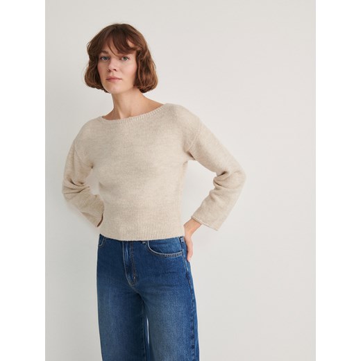 Reserved - Sweter z szerokim ściągaczem - kremowy ze sklepu Reserved w kategorii Swetry damskie - zdjęcie 170925707