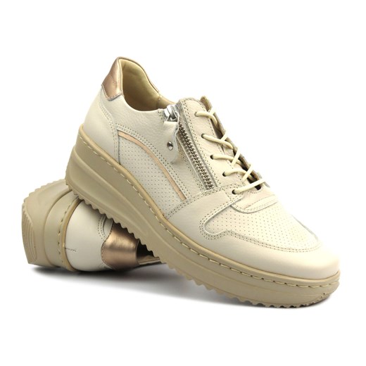 Skórzane sneakersy damskie - KAMPA N1007, beżowe ze sklepu ulubioneobuwie w kategorii Buty sportowe damskie - zdjęcie 170926198