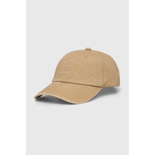 Samsoe Samsoe czapka z daszkiem bawełniana kolor beżowy z aplikacją ze sklepu PRM w kategorii Czapki z daszkiem damskie - zdjęcie 170927799