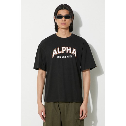 Alpha Industries t-shirt bawełniany College męski kolor czarny z nadrukiem 146501 ze sklepu PRM w kategorii T-shirty męskie - zdjęcie 170928216