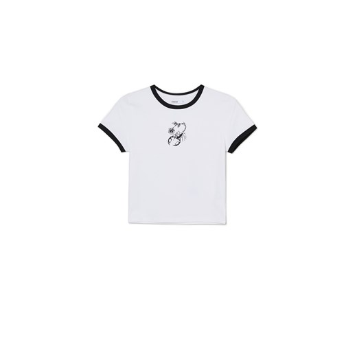 Cropp - Biało-czarny t-shirt z nadrukiem - biały ze sklepu Cropp w kategorii Bluzki damskie - zdjęcie 170928476