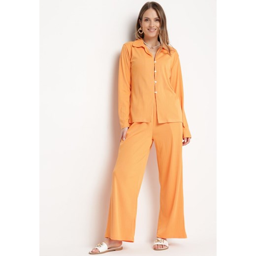 Pomarańczowy 2-częściowy Komplet z Koszulą i Szerokimi Spodniami Anscuro ze sklepu Born2be Odzież w kategorii Komplety i garnitury damskie - zdjęcie 170931559