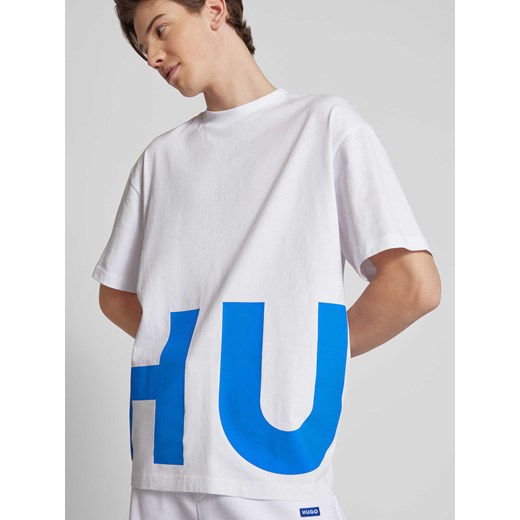 T-shirt męski Hugo Blue z krótkimi rękawami biały młodzieżowy z bawełny 