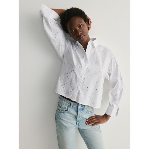 Reserved - Bawełniana koszula z kamyczkami - złamana biel ze sklepu Reserved w kategorii Koszule damskie - zdjęcie 170937509