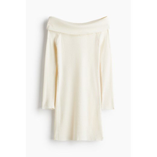H & M - Dzianinowa sukienka z odkrytymi ramionami - Biały H & M XL H&M