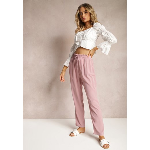 Różowe Spodnie z Regularną Talią z Gumką i Sznurkiem w Pasie Cerinda ze sklepu Renee odzież w kategorii Spodnie damskie - zdjęcie 170941098