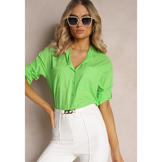 Zielona Klasyczna Koszula z Bawełny z Kieszonkami Jaela ze sklepu Renee odzież w kategorii Koszule damskie - zdjęcie 170941118