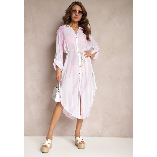 Jasnoróżowa Oversizowa Sukienka o Koszulowym Fasonie Werosa ze sklepu Renee odzież w kategorii Sukienki - zdjęcie 170941148