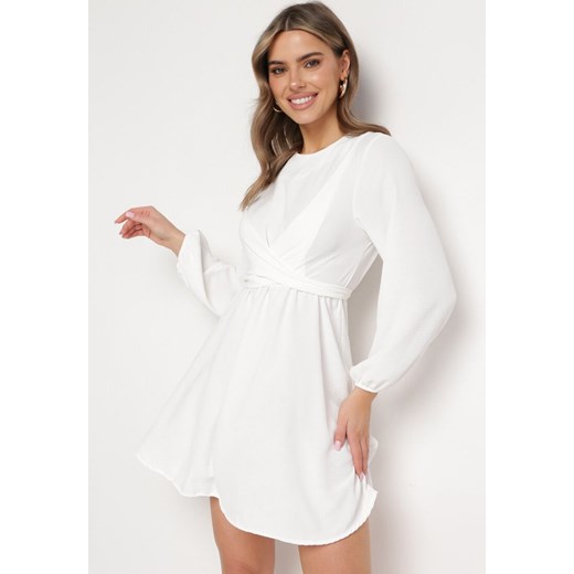 Biała Sukienka Rozkloszowana z Gumką w Pasie Selnaedo ze sklepu Born2be Odzież w kategorii Sukienki - zdjęcie 170944799