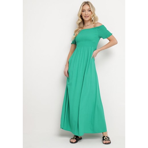 Zielona Sukienka Hiszpanka o Rozkloszowanym Fasonie z Bawełny Angolima ze sklepu Born2be Odzież w kategorii Sukienki - zdjęcie 170944919