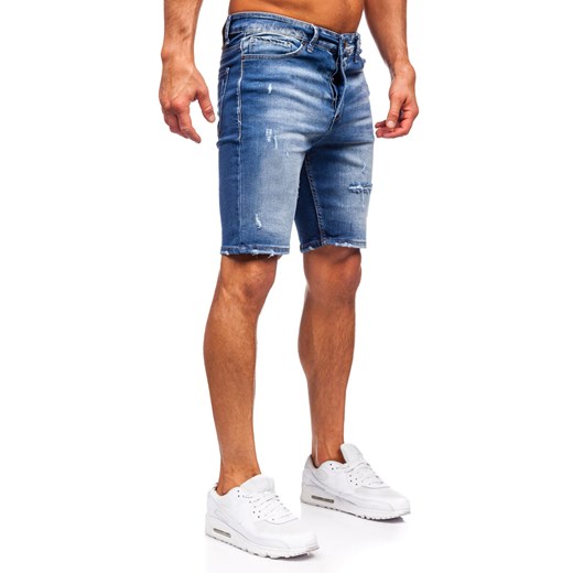 Granatowe krótkie spodenki jeansowe męskie Denley 0369 31/M okazyjna cena Denley