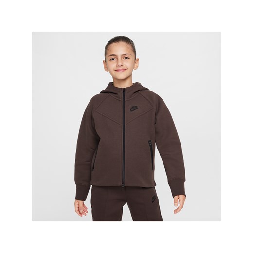 Rozpinana bluza z kapturem dla dużych dzieci (dziewcząt) Nike Sportswear Tech Fleece - Brązowy ze sklepu Nike poland w kategorii Bluzy chłopięce - zdjęcie 170947479