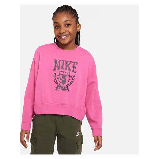 Bluza dresowa oversize z dzianiny z półokrągłym dekoltem dla dużych dzieci (dziewcząt) Nike Sportswear - Czerwony ze sklepu Nike poland w kategorii Bluzy dziewczęce - zdjęcie 170947615