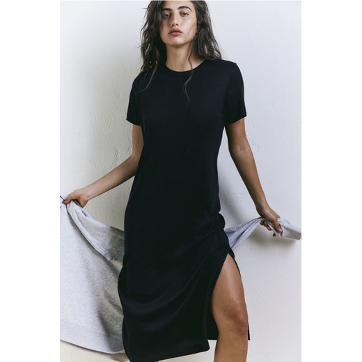 H & M - Sukienka z dżerseju w prążki - Czarny H & M L H&M