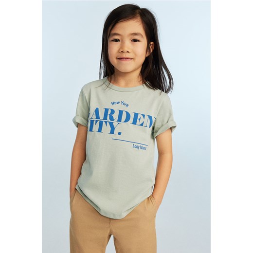 H & M - Bawełniany T-shirt z nadrukiem - Zielony ze sklepu H&M w kategorii T-shirty chłopięce - zdjęcie 170948637