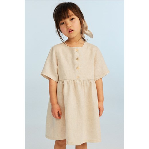 H & M - Lniana sukienka - Beżowy ze sklepu H&M w kategorii Sukienki dziewczęce - zdjęcie 170948648