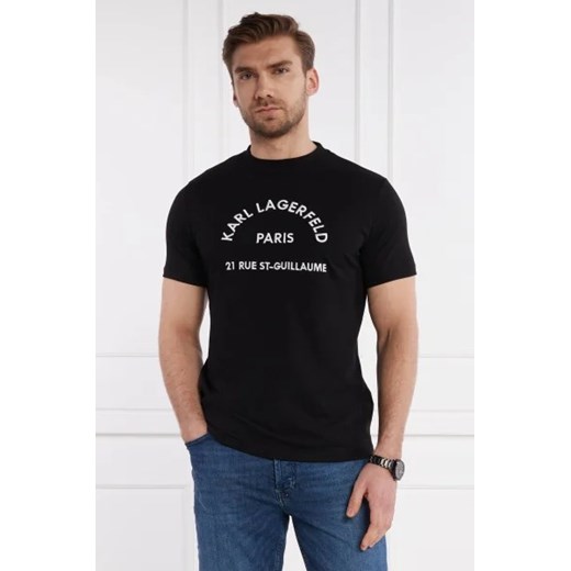 T-shirt męski czarny Karl Lagerfeld z napisem z bawełny 