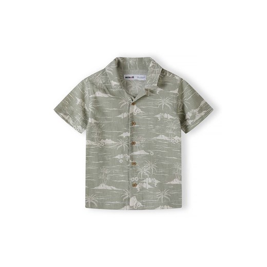Zielona lniana koszula chłopięca z krótkim rękawem w palmy ze sklepu 5.10.15 w kategorii Koszule chłopięce - zdjęcie 170964155