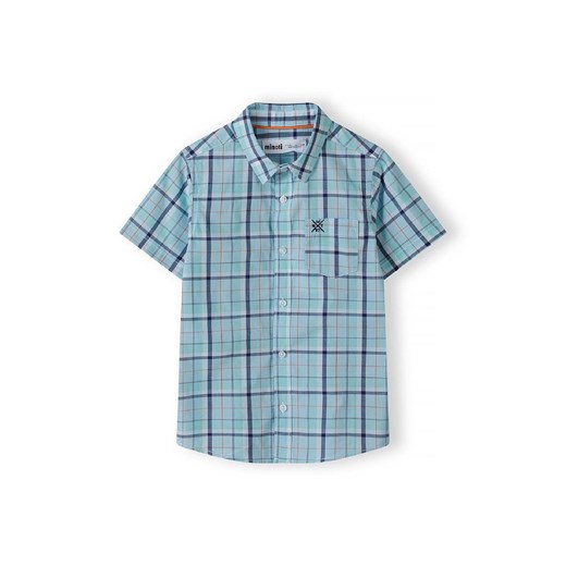 Niebieska koszula w kratę bawełniana- krótki rękaw Minoti 134/140 5.10.15